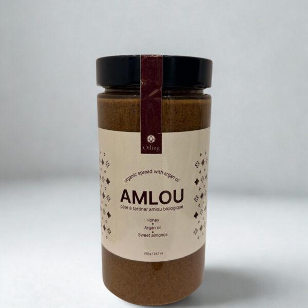 Vue de face du pot de 700g de l'huile d'amlou bio à l'huile d'argan et au miel